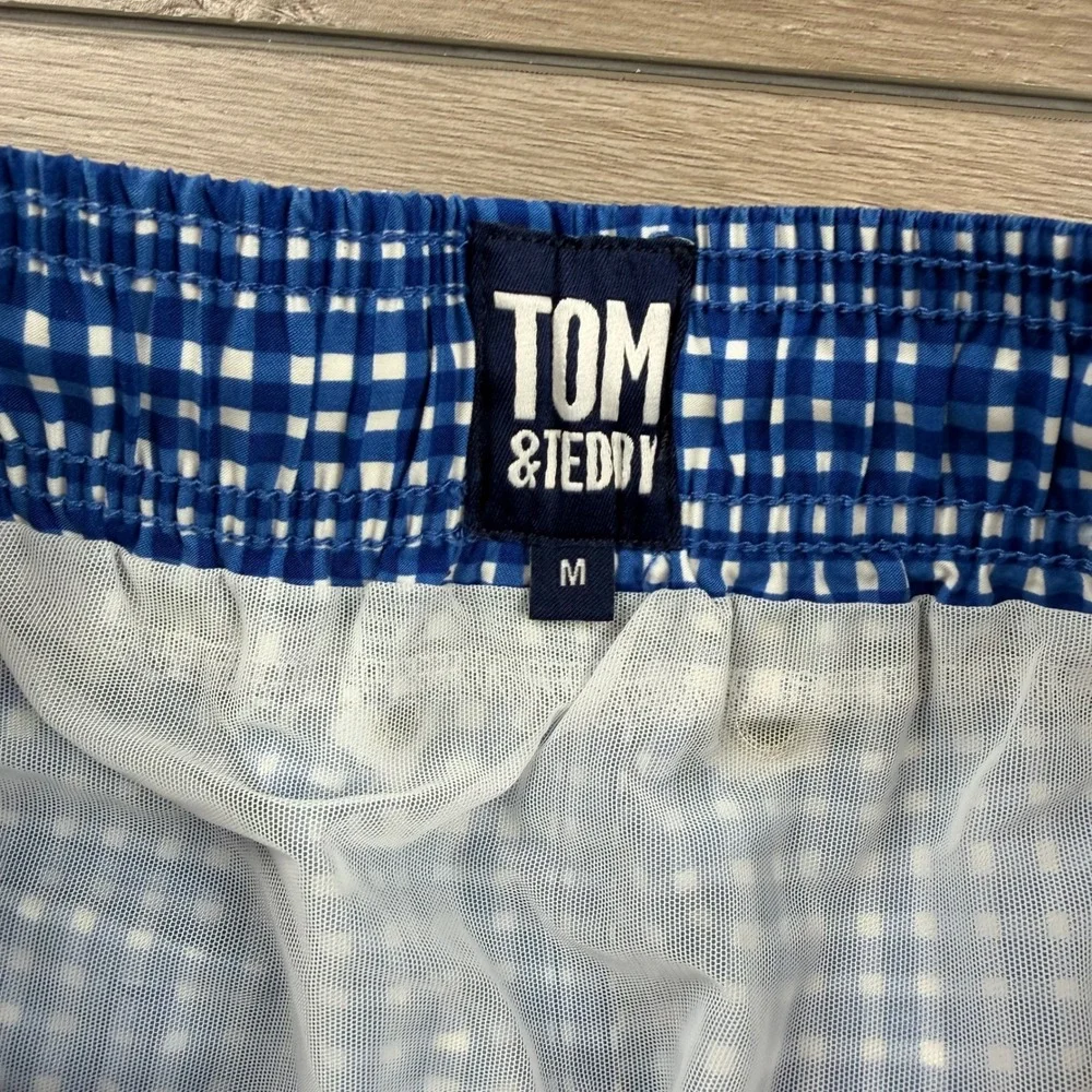 Tom & Teddy Mens Swim Trunks Gingham Check Blue White Size M